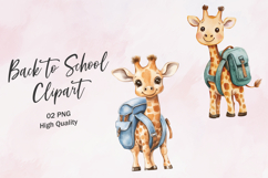 Cute Giraffe Holding Backpack School Clipart Product Image 1