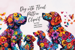 Cute dog with floral pattern watercolor clipart PNG Product Image 1