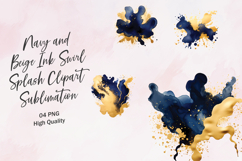 Navy and Beige Ink Swirl Splash Clipart Sublimation Product Image 1