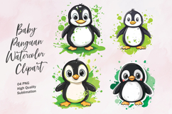 Cute Baby Penguin Watercolor Clipart PNG Product Image 1