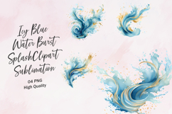 Icy Blue Water Burst Splash Clipart Sublimation Product Image 1