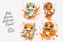Cute Baby Dinosaur Watercolor Clipart PNG Product Image 1