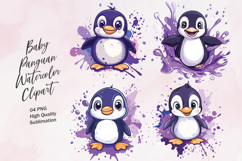 Cute Baby Penguin Watercolor Clipart PNG Product Image 1