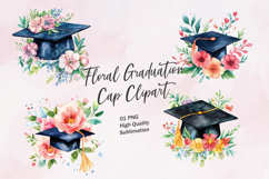 Floral graduation cap watercolor clipart Product Image 1