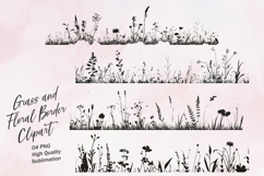 Grass and flower border clipart png Product Image 1