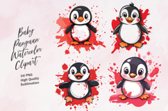 Cute Baby Penguin Watercolor Clipart PNG Product Image 1