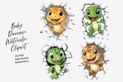 Cute Baby Dinosaur Watercolor Clipart PNG Product Image 1