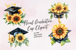 Floral graduation cap watercolor clipart Product Image 1