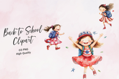 Girl with Flag Pencil School Clipart Product Image 1