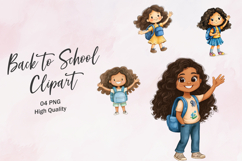 Excited School Girl Jumping Illustration PNG Product Image 1