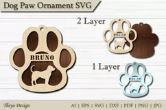 Dog Paw Ornament SVG |Keychain Dog Paw Laser Cut Pit bull Product Image 1
