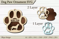 Dog Paw Ornament SVG |Keychain Dog Paw Laser Cut Rottweiler Product Image 1