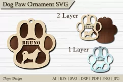 Dog Paw Ornament SVG |Keychain Dog Paw Laser Cut Shiba inu Product Image 1