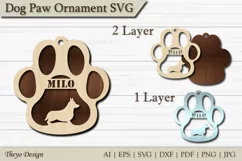 Dog Paw Ornament SVG |Keychain Dog Paw Laser Cut Corgi Product Image 1