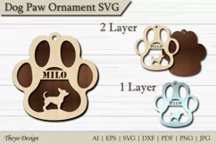 Dog Paw Ornament SVG |Keychain Dog Paw Laser Cut Chihuahua Product Image 1