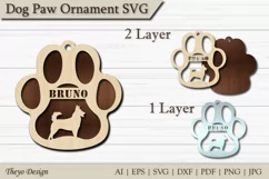 Dog Paw Ornament SVG |Keychain Dog Paw Laser Cut Kintamani Product Image 1