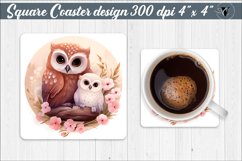 Square Coaster sublimation | Mom and baby Owl Product Image 1