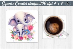 Square Coaster | Mom and baby Elephant Product Image 1