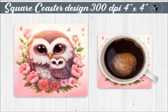 Square Coaster sublimation | Mom and baby Owl Product Image 1