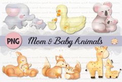 Mom and Baby Animals Watercolor Clipart Product Image 1