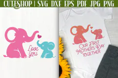 Mom And Baby Elephant SVG - Cute Baby Elephant SVG Product Image 1