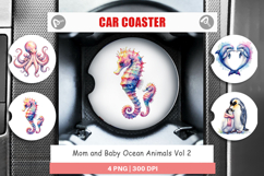 Mom and Baby Ocean Animals Car Coaster Product Image 1