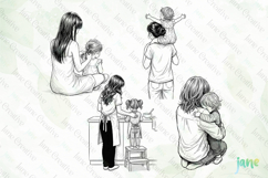 Mom and Daughter Line Art PNG Product Image 1