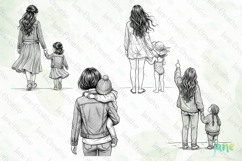 Mom and Daughter Line Art PNG Product Image 1
