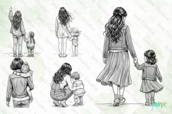 Mom and Daughter Line Art PNG Bundle Product Image 2