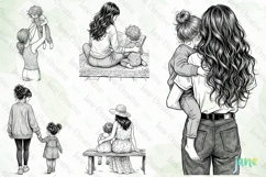 Mom and Daughter Line Art PNG Bundle Product Image 8