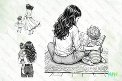 Mom and Daughter Line Art PNG Product Image 1