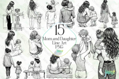 Mom and Daughter Line Art PNG Bundle Product Image 1
