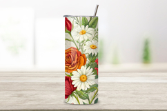 seamless tumbler wrap, mom floral design, garden flower wrap, vibrant mixed bouquet, heart accent design, 20oz skinny tumbler, tapered tumbler wrap, straight tumbler design, mother&#039;s rose art, seamless garden design,