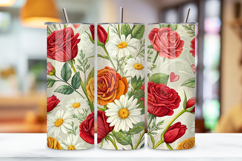 seamless tumbler wrap, mom floral design, garden flower wrap, vibrant mixed bouquet, heart accent design, 20oz skinny tumbler, tapered tumbler wrap, straight tumbler design, mother&#039;s rose art, seamless garden design,