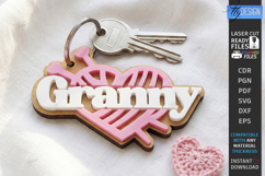 Mother's Day Keychain Laser Cut | Granny Keyring |Floral SVG Product Image 1