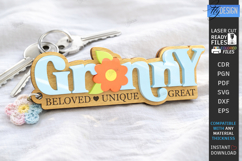 Mother's Day Keychain Laser Cut | Granny Keyring |Floral SVG Product Image 1