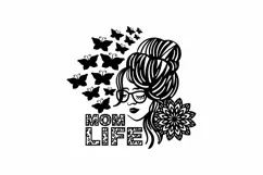 Mom Life SVG, Butterflies, Messy Bun, Woman Wearing Glasses Product Image 2