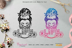 Mom Life SVG, Floral Messy Bun, Woman and Flowers Product Image 1