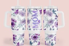 mom rose purple watercolor mothers day 40oz quencher tumbler sublimation full wrap high resolution transparant background