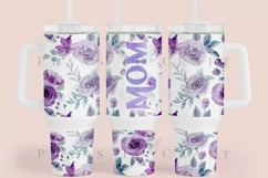 mom rose purple watercolor mothers day 40oz quencher tumbler sublimation full wrap high resolution transparant background