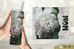 MOM tumbler wrap sublimation design png with white peony Product Image 2