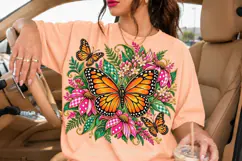 Monarch Butterfly Floral PNG with Gingham Leaves Product Image 3