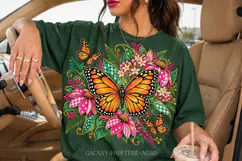 Monarch Butterfly Floral PNG with Gingham Leaves Product Image 1