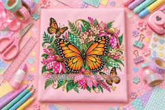 Monarch Butterfly Floral PNG with Gingham Leaves Product Image 4
