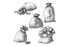 money bag set sketch hand drawn Product Image 1