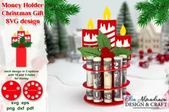 Cute Svg design Money Holder Cake with Candles and holly berries as Christmas gift for her, him, friends, family. Design comes in 2 option- with 10 and 5 holes for paper banknotes. 