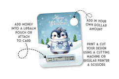 Blue Penguin Money Card, Printable Christmas Gift Holder Product Image 2