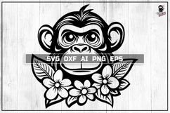 Monkey SVG, Cute Floral Animal Cut File DXF PNG Product Image 1