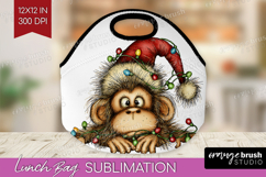 Monkey Tangled In Christmas Lights Lunch Bag Funny Xmas Bug Product Image 1
