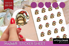 Monkey Tangled In Christmas Lights Round Sticker Funny Xmas Product Image 1
